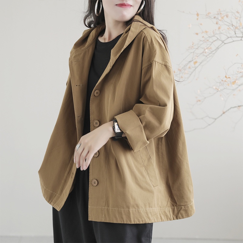 Áo khoác retro dài tay KAMAKA có mũ khuy cài hai túi đứng - NU9157