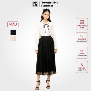 Chân váy midi xếp ly Twenty Five cao cấp - Chân váy voan 2 lớp cạp eo chun - Chân váy xếp ly freesize 4569