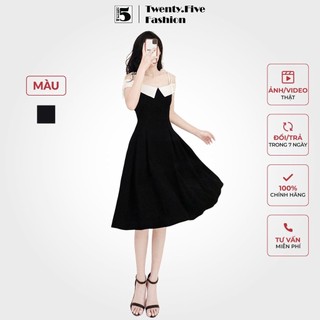 Đầm trễ vai Twentyfive kiểu dáng thanh lịch, trẻ trung - Váy trễ vai phối viền dáng xòe SD110