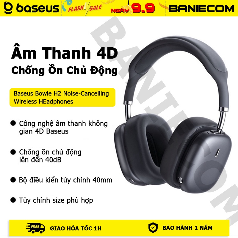 Tai Nghe Chụp Tai Chống Ồn Baseus Bowie H2 Noise-Cancelling Wireless Headphone - BANIECOM