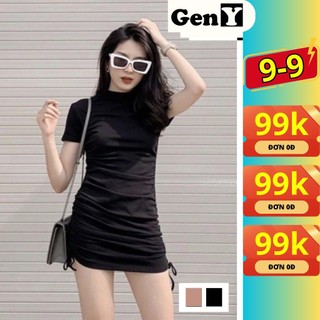 Đầm Body Trơn Rút Dây GenY Váy Ôm Nhún Thân Chất Vải Thun Gân Mềm Mịn DAM1
