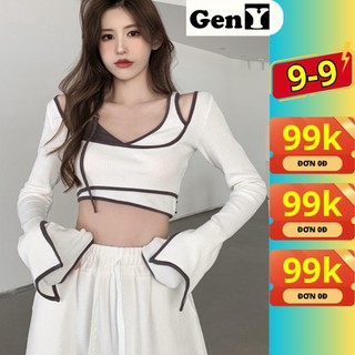 Áo kiểu nữ tay dài phối dây GenY dáng áo croptop tôn dáng chất vải mềm mại ADT18