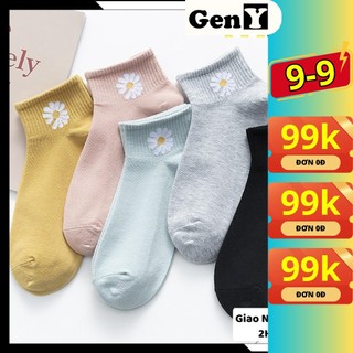 Combo 10 đôi tất cổ ngắn in hoa cúc GenY tặng kèm túi đựng