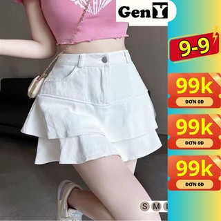 Chân váy kaki nữ 2 tầng dáng xoè GenY, Chân váy nữ cạp cao có quần bên trong cực tôn dáng -CV8-