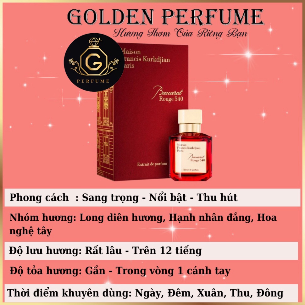 Nước hoa nữ MFK Baccarat Rouge 540 edp chiết 10ml Mẫu thử nước hoa chiết nữ cao cấp hương hoa cỏ ngọt ngà
