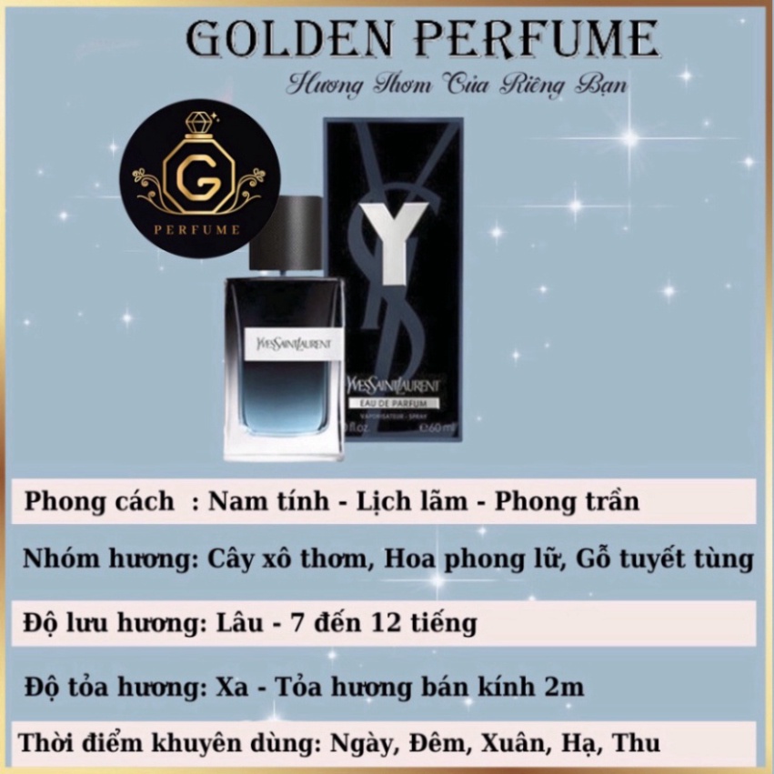 Nước Hoa Nam chiết 10ml chính hãng - YSL Y Men edp nam tính lịch lãm phong trần - Golden Perfume
