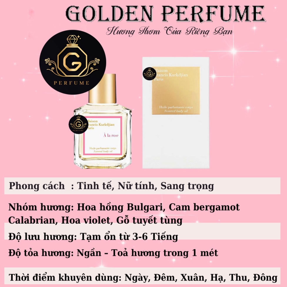 Nước hoa nữ À L̶a̶ R̶o̶s̶e̶ M̶F̶K̶ hương hoa hồng dịu dàng đầy sang trọng chiết 10ml chính hãng - Golden Perfume | BigBuy360 - bigbuy360.vn