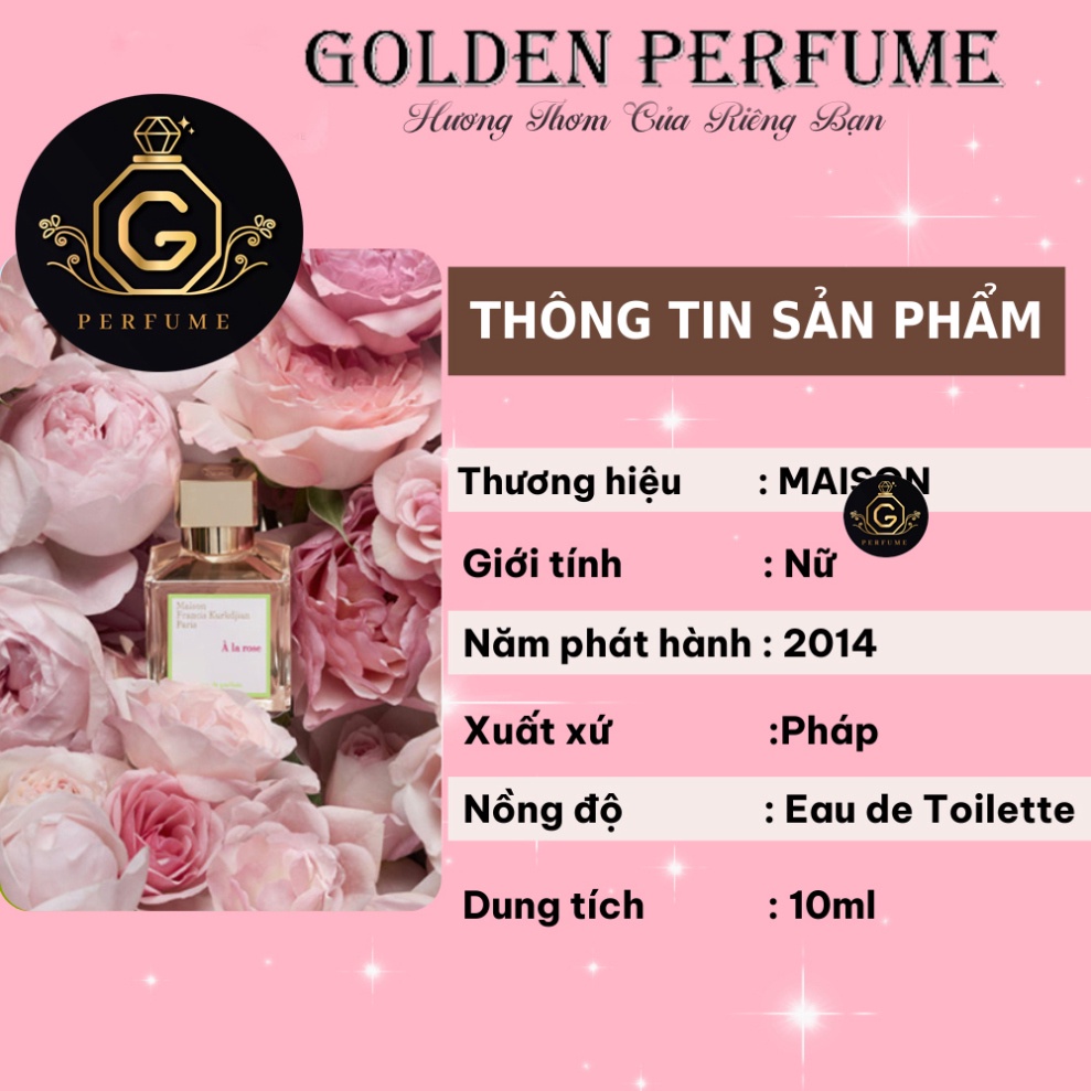 Nước hoa nữ À L̶a̶ R̶o̶s̶e̶ M̶F̶K̶ hương hoa hồng dịu dàng đầy sang trọng chiết 10ml chính hãng - Golden Perfume | BigBuy360 - bigbuy360.vn