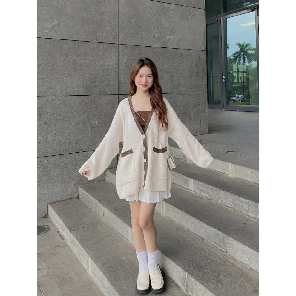 ÁO KHOÁC len cardigan nữ dài tay form rộng thu đông,  Cadiganvien905_P5K4