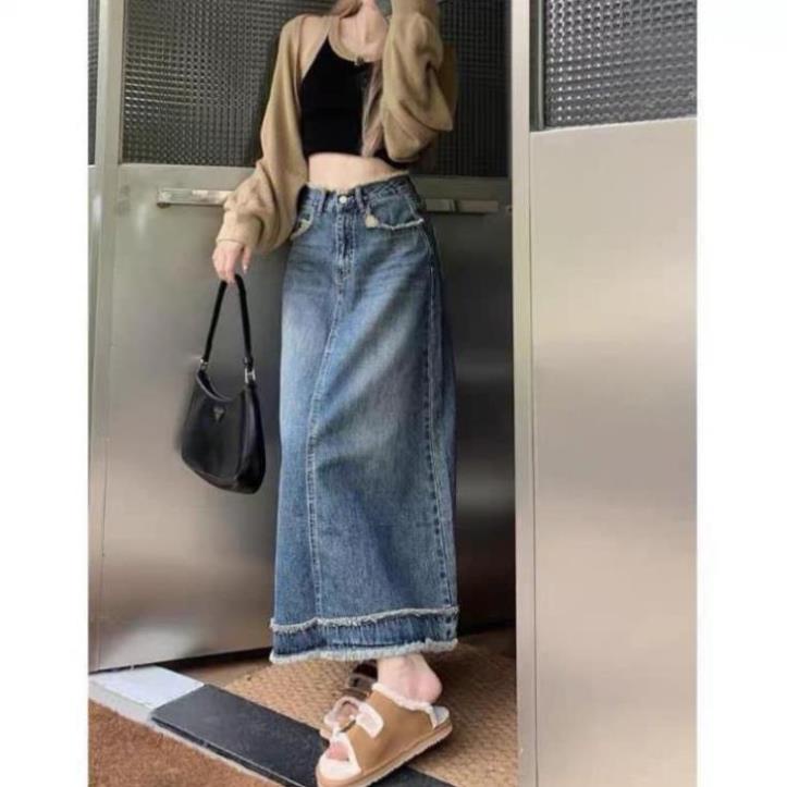 Chân váy jeans dáng dài tua rua - 23 August Store - Cv6877/P0k40