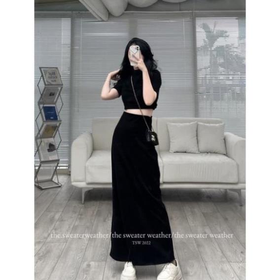 CHÂN VÁY suông dài thun co giãn cạp phẳng - CHIPBONG - Cvthundangdai257/p3k7