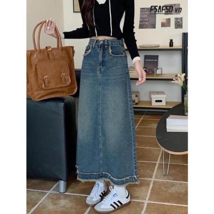 CHÂN VÁY jeans dáng dài tua rua - CHIPBONG - Cv6877/P0k40