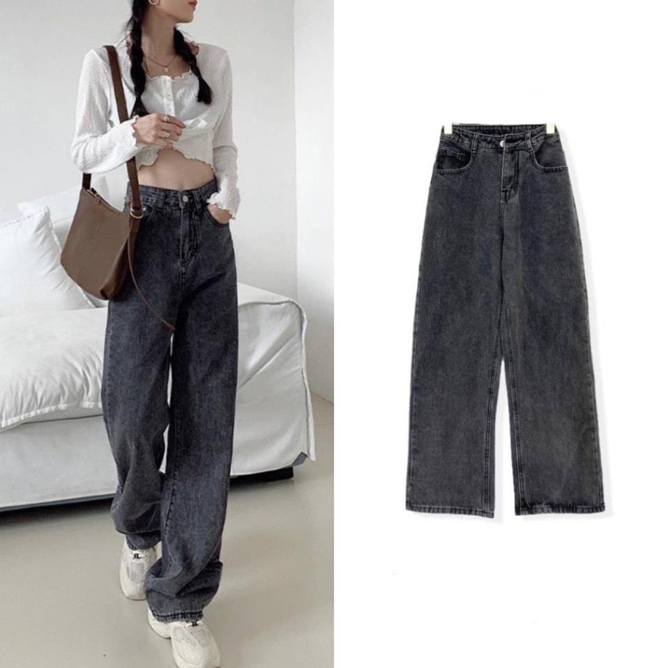QUẦN bò suông màu xám tro ống rộng phong cách Ulzzang - CHIPBONG - QuanJeansuong9875_P7K6