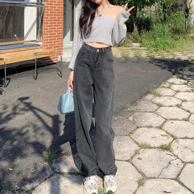 QUẦN bò suông màu xám tro ống rộng phong cách Ulzzang - CHIPBONG - QuanJeansuong9875_P7K6