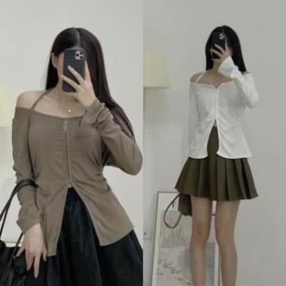 ÁO thun zip dài tay xẻ trước có dây buộc 303- CHIPBONG