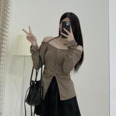 ÁO thun zip dài tay xẻ trước có dây buộc 303- CHIPBONG