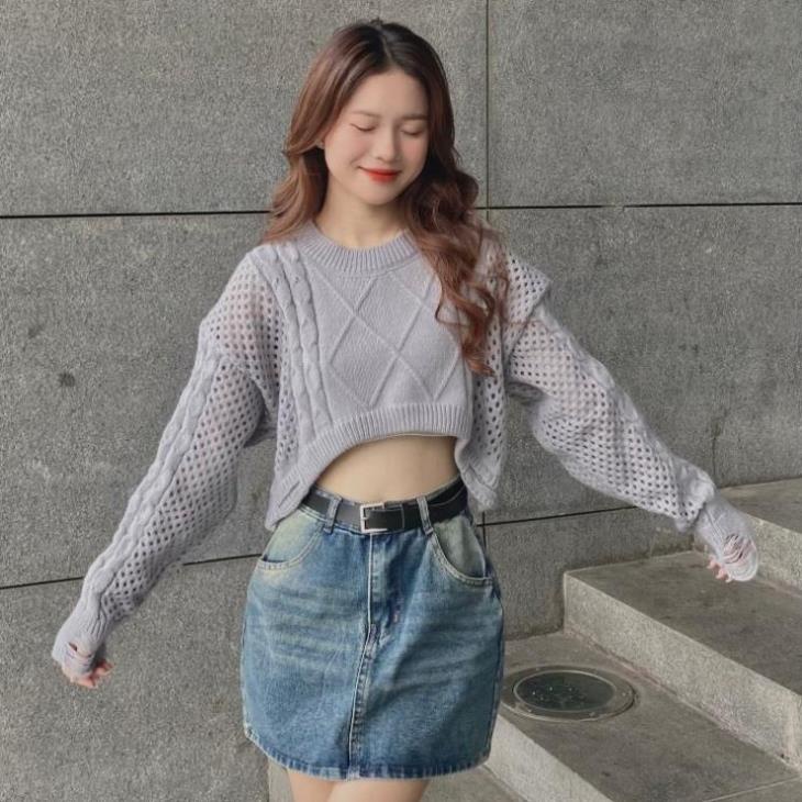ÁO len crotop vặn thừng phối tay rách - CHIPBONG- AolenCrt3667_P0K9