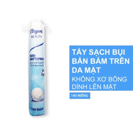 Bông Tẩy Trang Cao Cấp Elegant sạch sâu 140 Miếng - Nhập Khẩu Đức hàng chính hãng