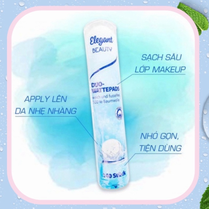 Bông Tẩy Trang Cao Cấp Elegant sạch sâu 140 Miếng - Nhập Khẩu Đức hàng chính hãng