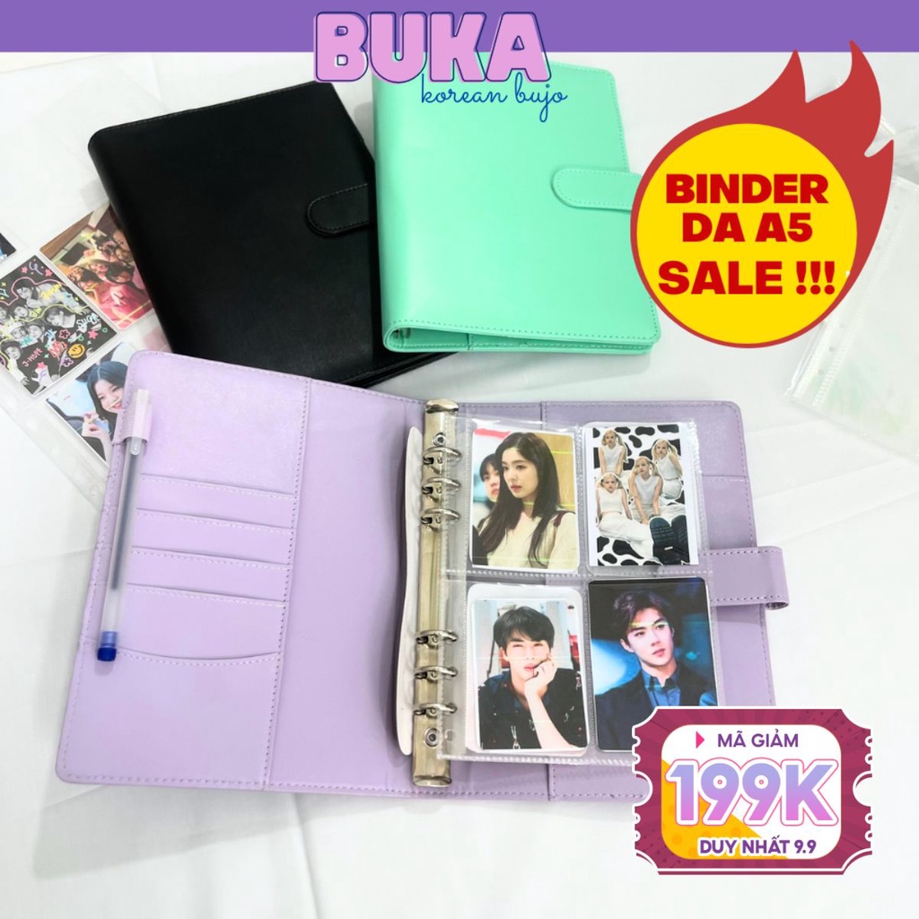 Binder da A5 Sheet chứa ảnh 30 tờ trong suốt vừa sổ còng A5 6 lỗ - lưu trữ sticker 4 size basic
