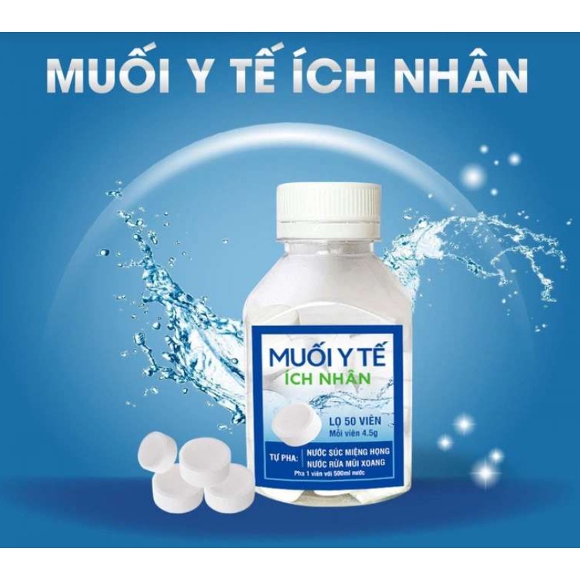 Muối y tế Ích Nhân pha nước vệ sinh mũi, hong lọ 50 viên