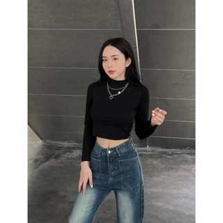 Áo thun nữ croptop cổ lọ - . - Aothuncaoco247_P7K7