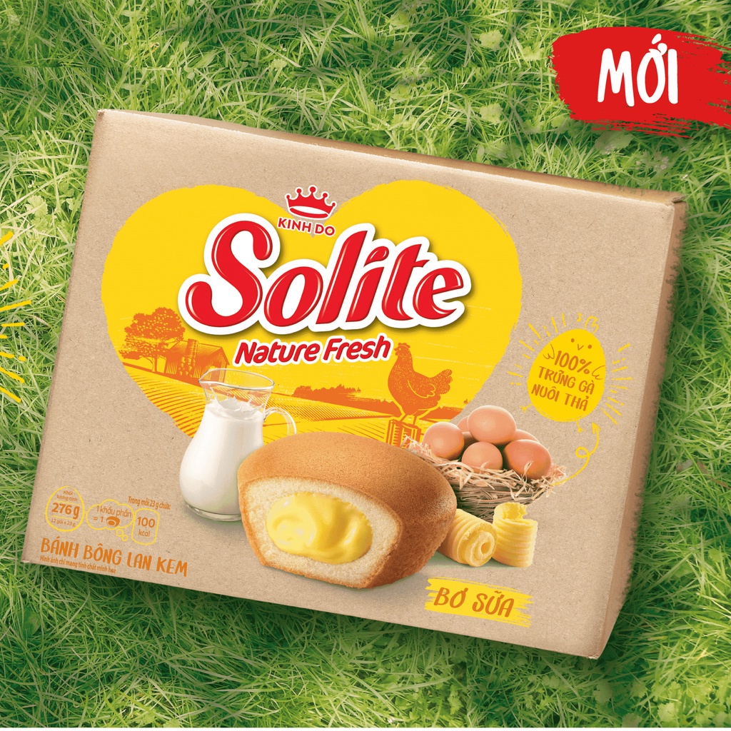 Bánh SOLITE Nature Fresh kem Bơ Sữa được làm từ 100% trứng gà nuôi thả, combo 2 hộp x 276g