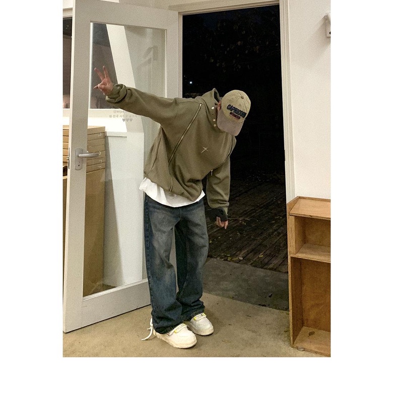 Áo Khoác Hoodie Phối Khóa Kéo Đôi Phong Cách hip hop Thời Trang Xuân Thu Cho Nam Và Nữ