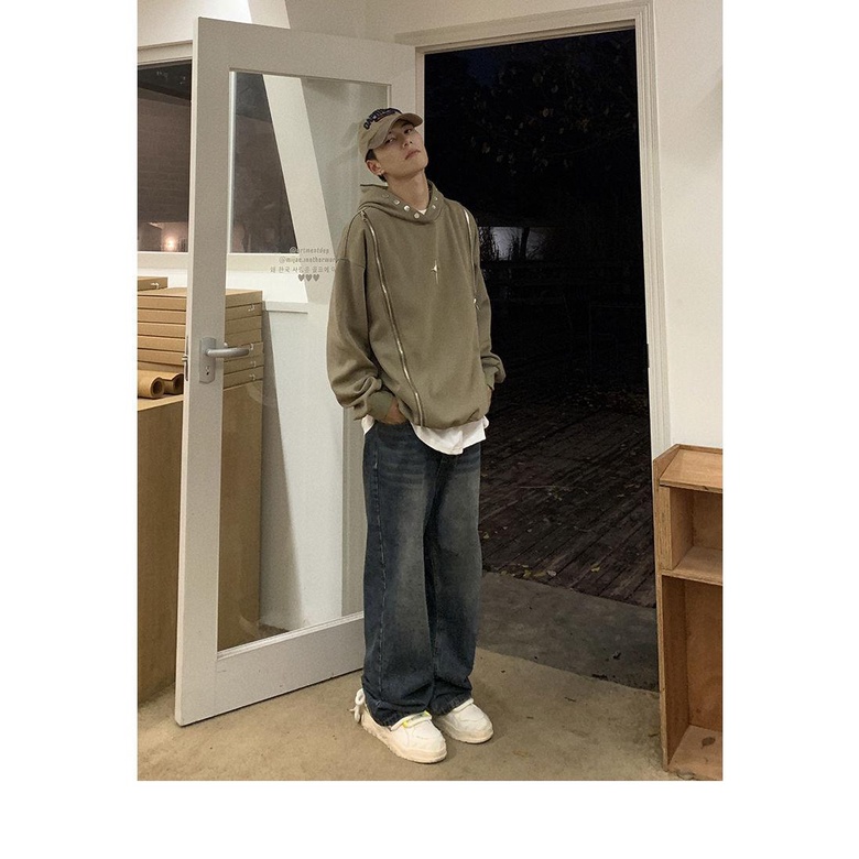 Áo Khoác Hoodie Phối Khóa Kéo Đôi Phong Cách hip hop Thời Trang Xuân Thu Cho Nam Và Nữ