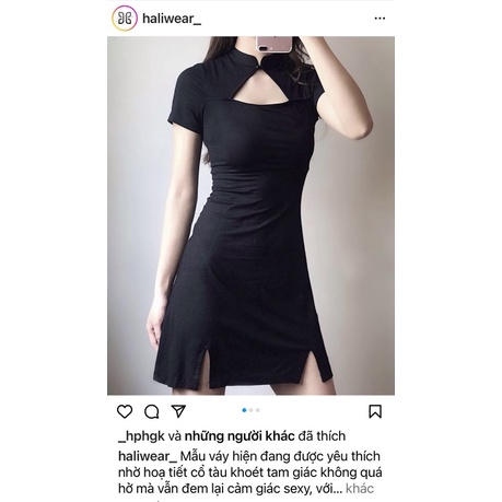 Thanh lý/Pass Đầm body cổ tàu khoét tam giác Haliwear