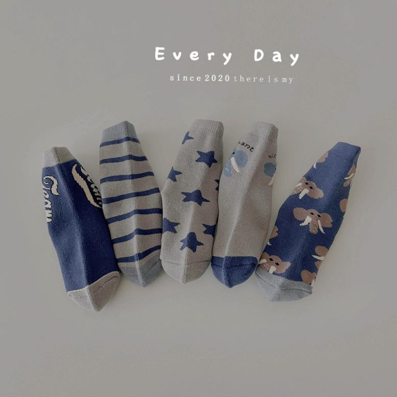 Set 5 đôi tất cotton voi xanh bé trai , gái sợi bông mềm mại thoáng khi khử mùi Softie te11