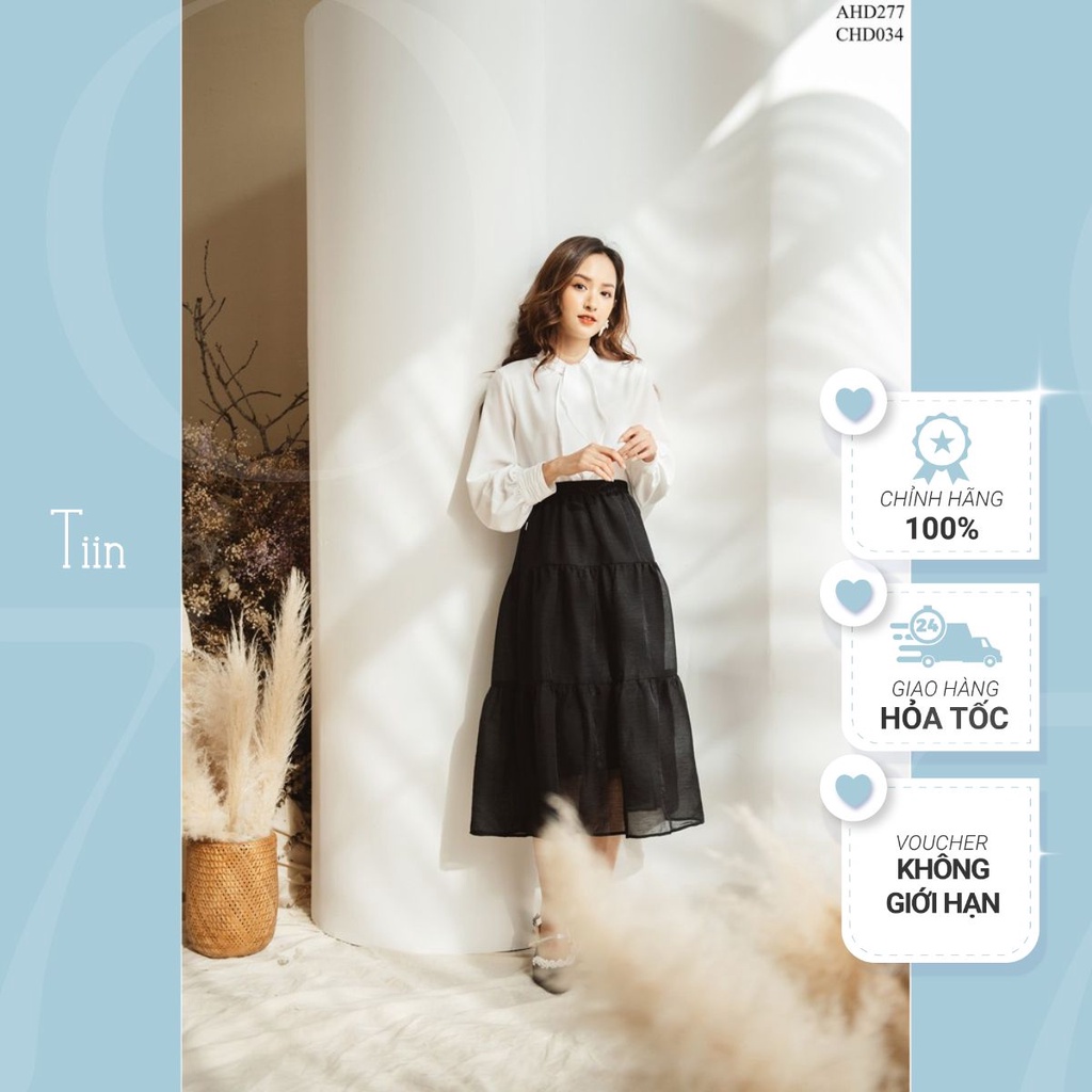 Chân váy dáng dài cạp chun bèo 3 tầng TIIN STORE CHD034