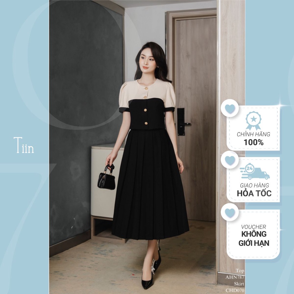 Áo sơ mi nữ công sở cổ tròn phối thân tay viền chất TUYSTY Tiin Store - AHN787