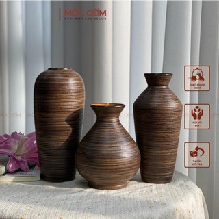 Gốm sứ bát tràng bình cắm hoa phong cách bắc âu men mộc nâu 3 kiểu dáng | mộc gốm mg242