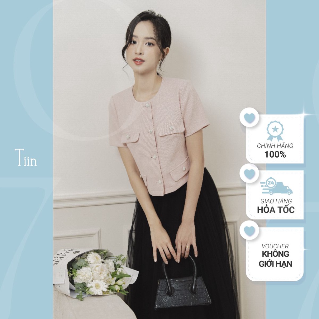 Áo sơ mi nữ, áo công sở dáng ngắn cổ tròn công sở chất đũi thái thoáng mát TiinStore - AHN734