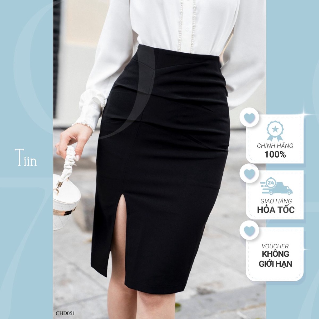 Chân váy cạp liền thân xẻ xếp ly 1 bên TIINSTORE CHD051