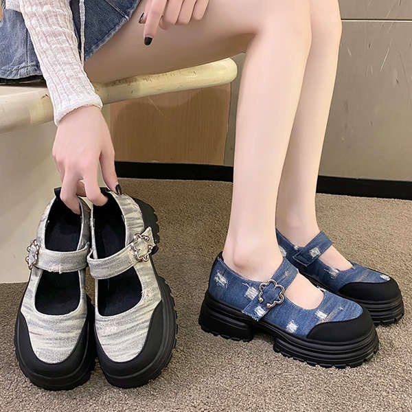 Mary jane Giày denim Đế Dày Phong Cách Anh Quốc Cho Nữ