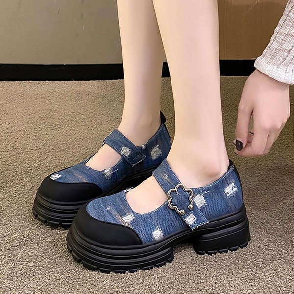 Mary jane Giày denim Đế Dày Phong Cách Anh Quốc Cho Nữ