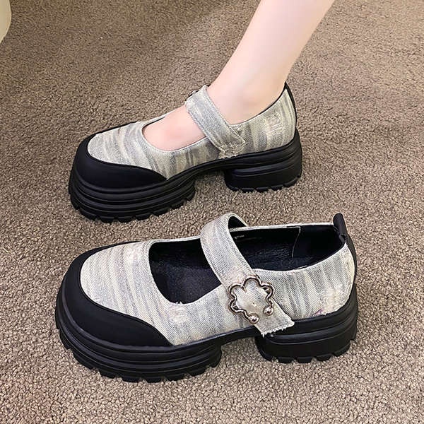 Mary jane Giày denim Đế Dày Phong Cách Anh Quốc Cho Nữ