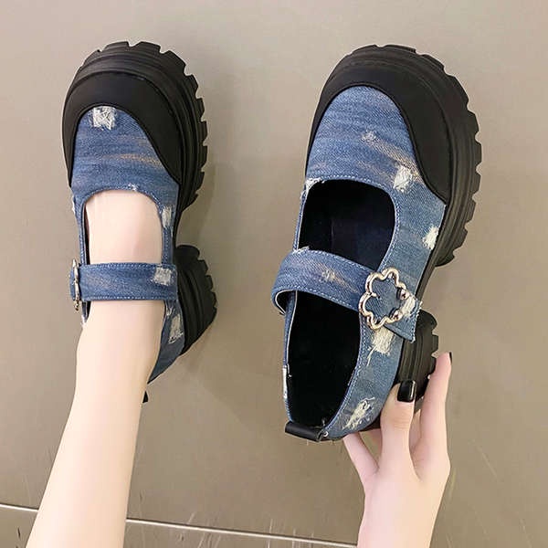 Mary jane Giày denim Đế Dày Phong Cách Anh Quốc Cho Nữ