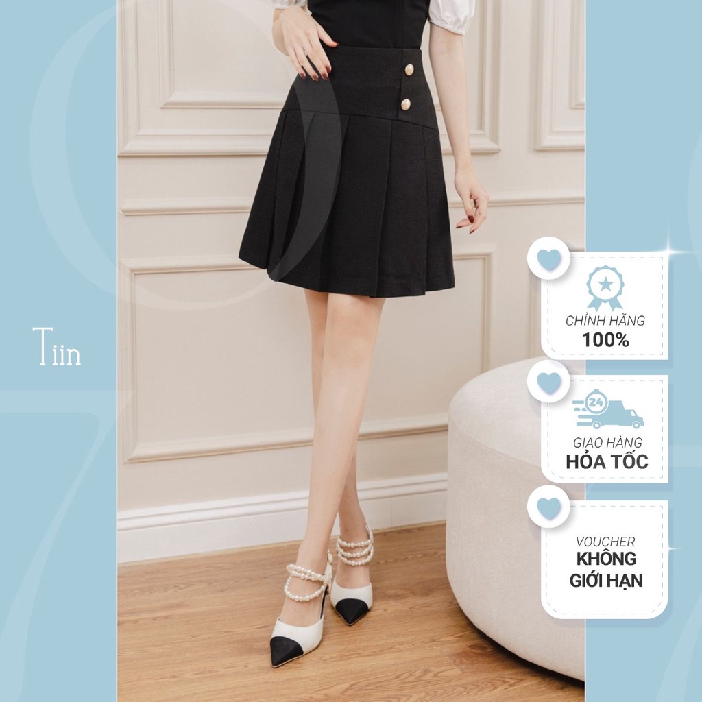 Chân váy cạp liền bo xếp ly đính khuy TIINSTORE CHN231