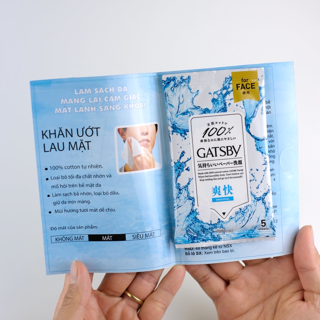 (QUÀ TẶNG KHÔNG BÁN) Khăn Ướt Lau Mặt GATSBY FACIAL Wipes U Cool Citrus 100% Cotton Mát Lạnh Sạch Nhờn Mịn Da 5 tờ