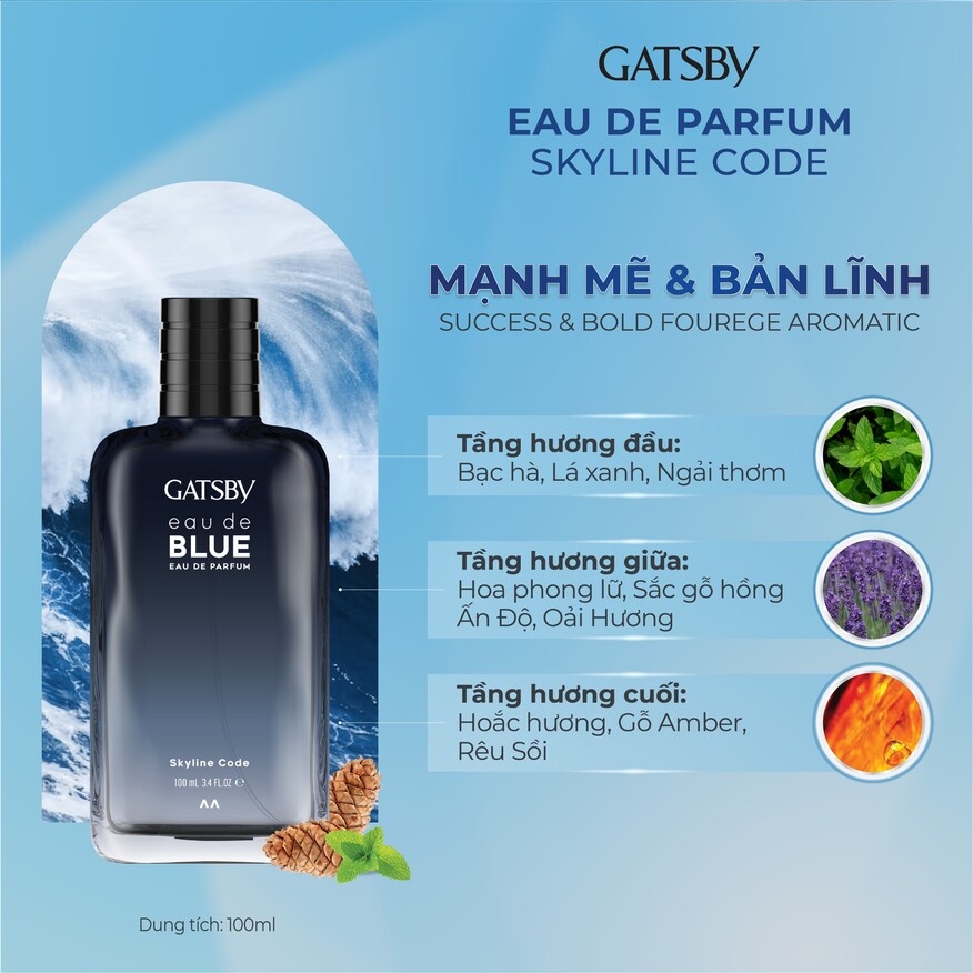 Nước hoa GATSBY EAU DE BLUE EAU DE PARFUM  Skyline Code 100ml Hương thảo mộc mạnh mẽ & bản lĩnh