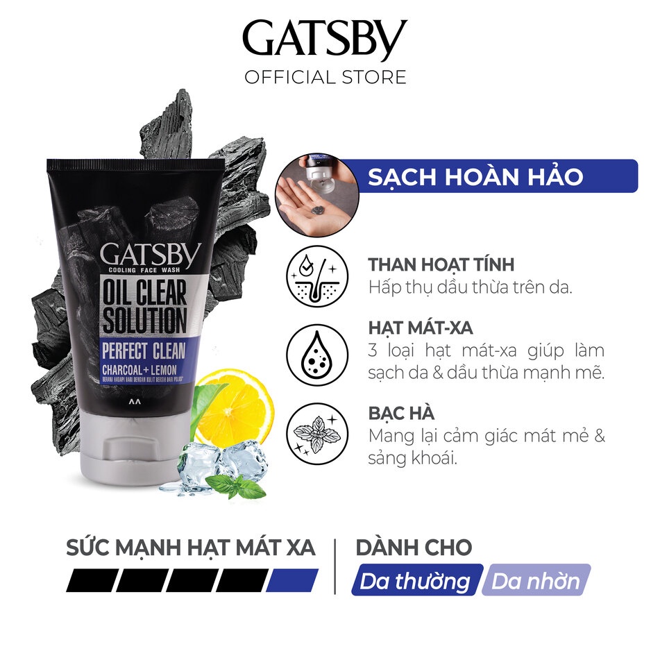 Sữa rửa mặt mát lạnh GATSBY Cooling Perfect Clean - Sạch da hoàn hảo 100g