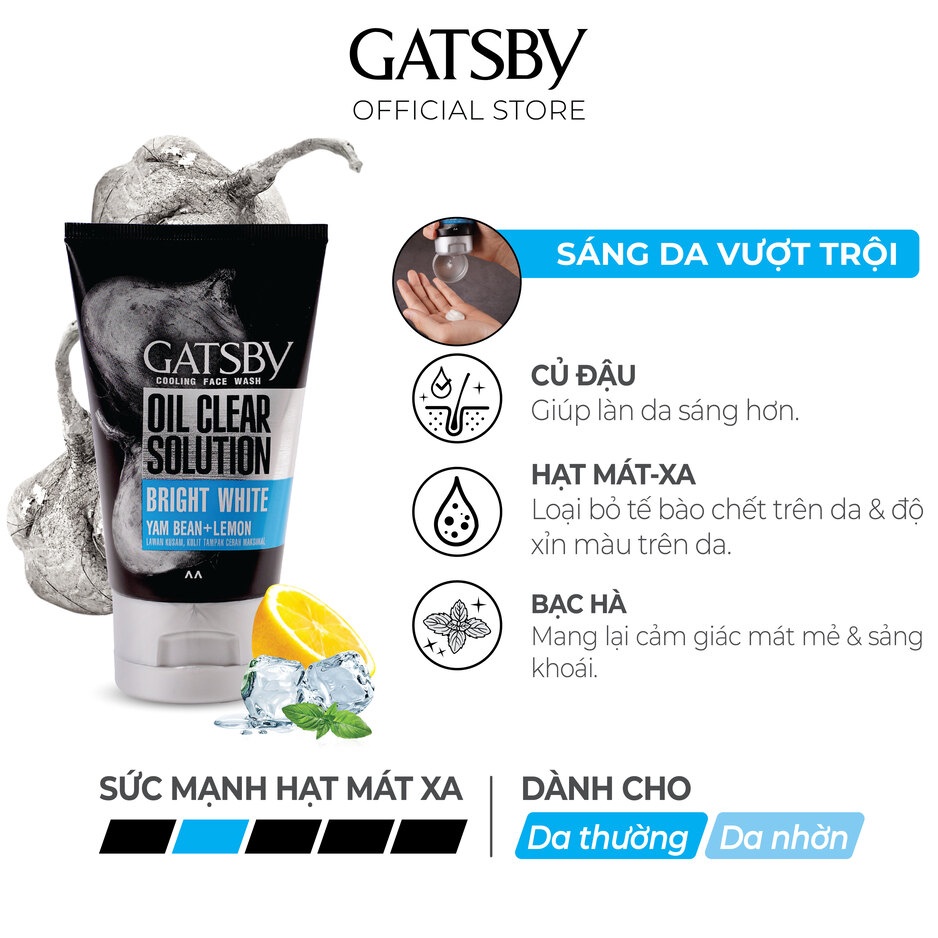 Sữa rửa mặt mát lạnh GATSBY Cooling Bright White - Sáng da 100g