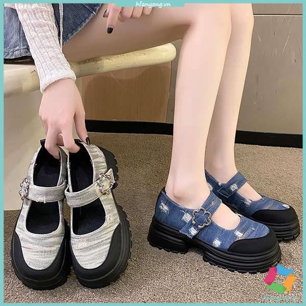 Mary jane Giày denim Đế Dày Phong Cách Anh Quốc Cho Nữ