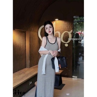 Đầm thun body phối khăn choàng cổ