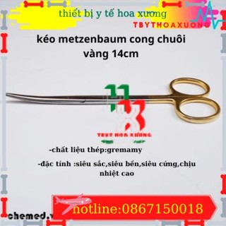 Kéo metzenbaum chuôi vàng cong - dùng trong y tế, phẫu thuật spa dài 14 cm - germany