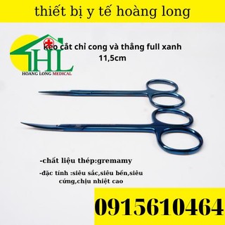 Kéo cắt chỉ cong và thẳng dùng trong thẩm mỹ, phẫu thuật, full xanh dài 11,5 cm