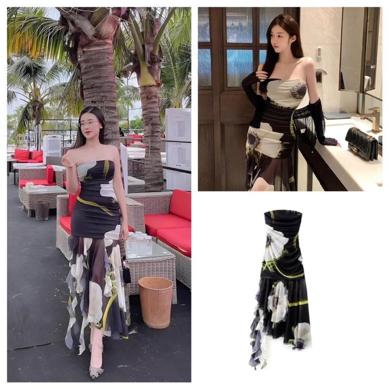ORDER 🎀 ZR đầm viền bèo tầng hoạ tiết hoa hồng